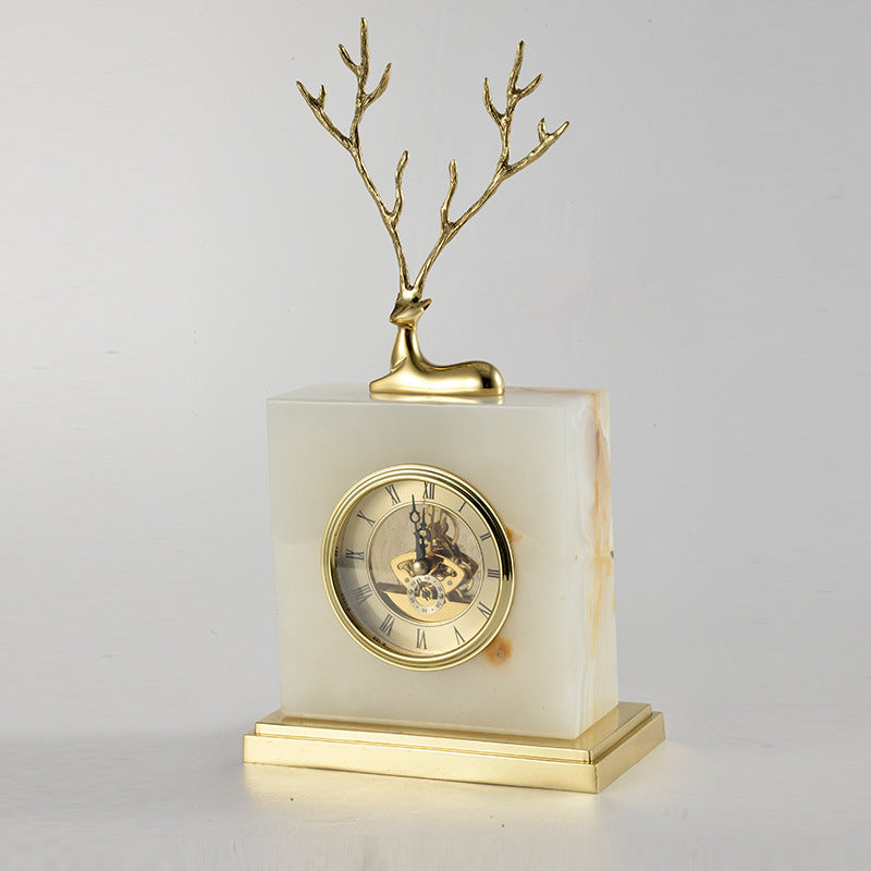 LYXEN™ Marble Elegance Table Clock – Nordic Silent Copper Design