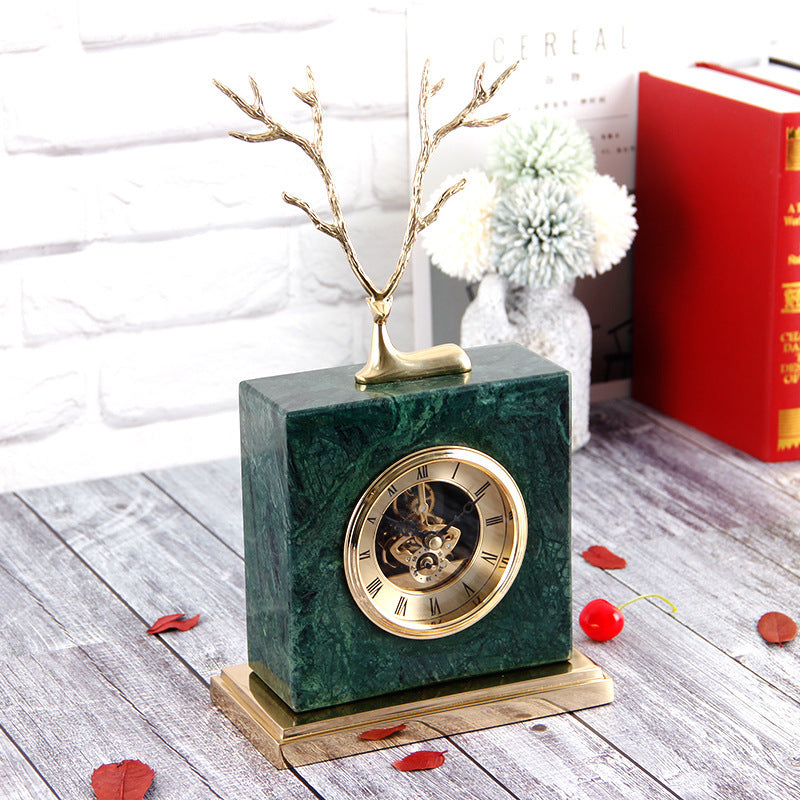 LYXEN™ Marble Elegance Table Clock – Nordic Silent Copper Design