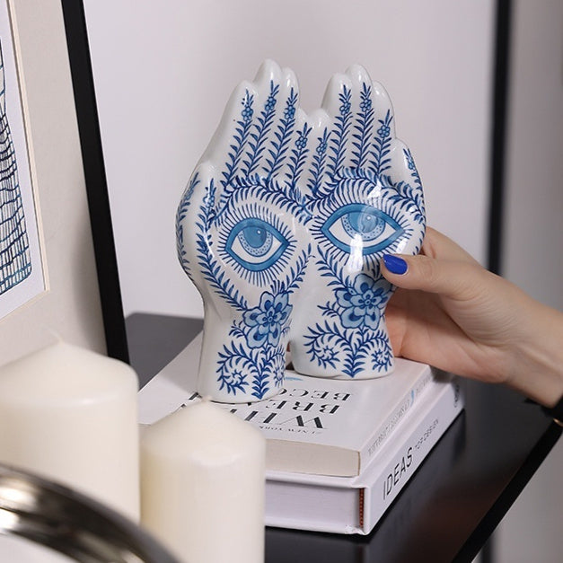 Lyxen™ Azure Gaze — Blue & White Porcelain Sculpture